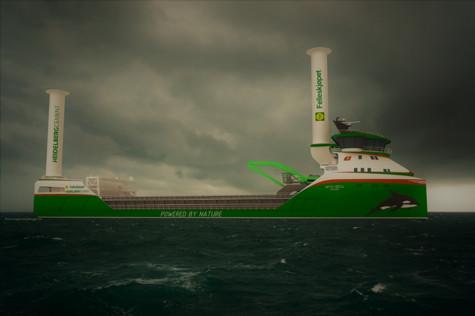 Norwegian zero-emission bulk carrier with rotor sails gains approval in principle