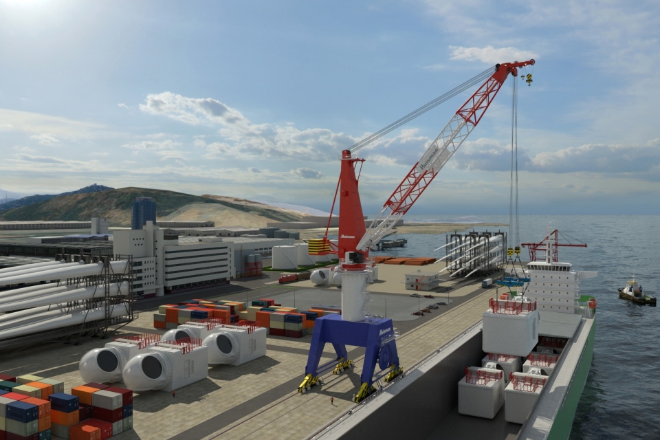 Huisman presents 700-mt Travelling Quayside Crane for wind turbine components