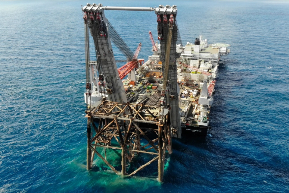 In pictures: Pioneering Spirit removes 11,000-tonne jacket from the Gyda field