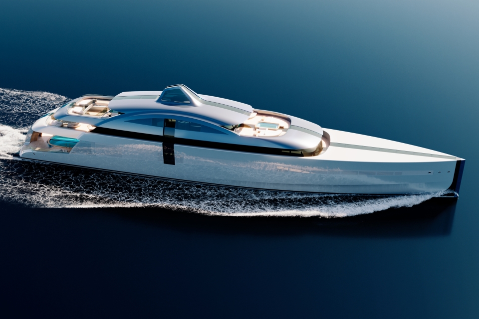 Feadship unveils methanol-powered yacht concept Slice with glass strip from bow to stern