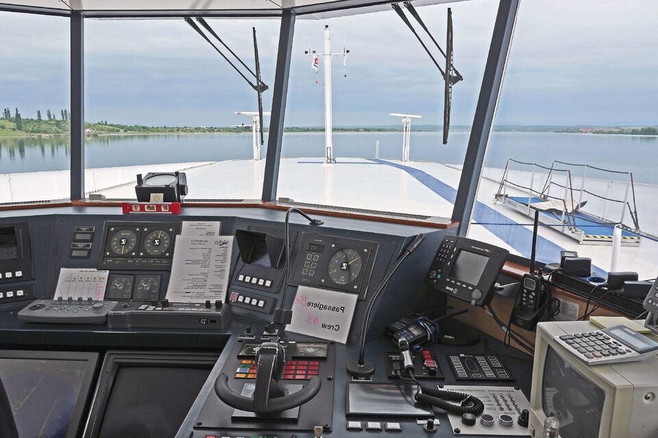 Steering gear on ship's bridge.