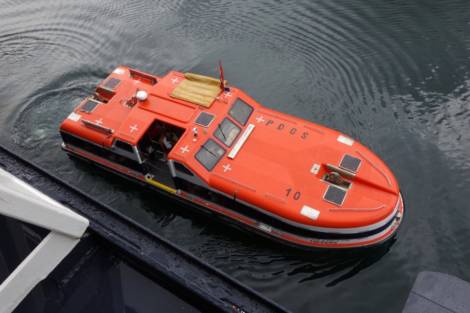 Unstable lifeboat rolls over in calm water