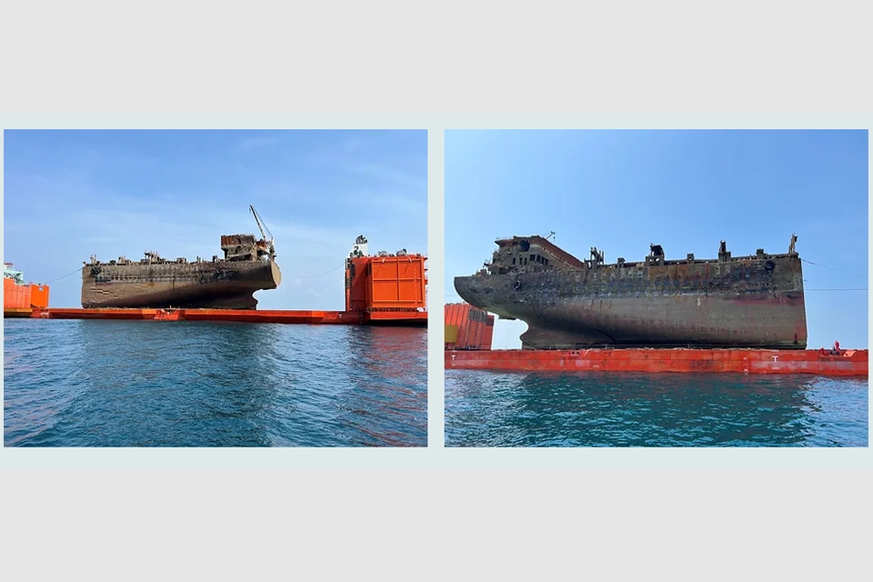 Aft ship of X-Press Pearl wreck removed from sea floor