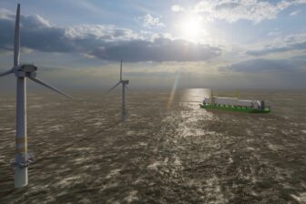 SwitcH2 render of the NH3 FPSO concept with wind turbines.