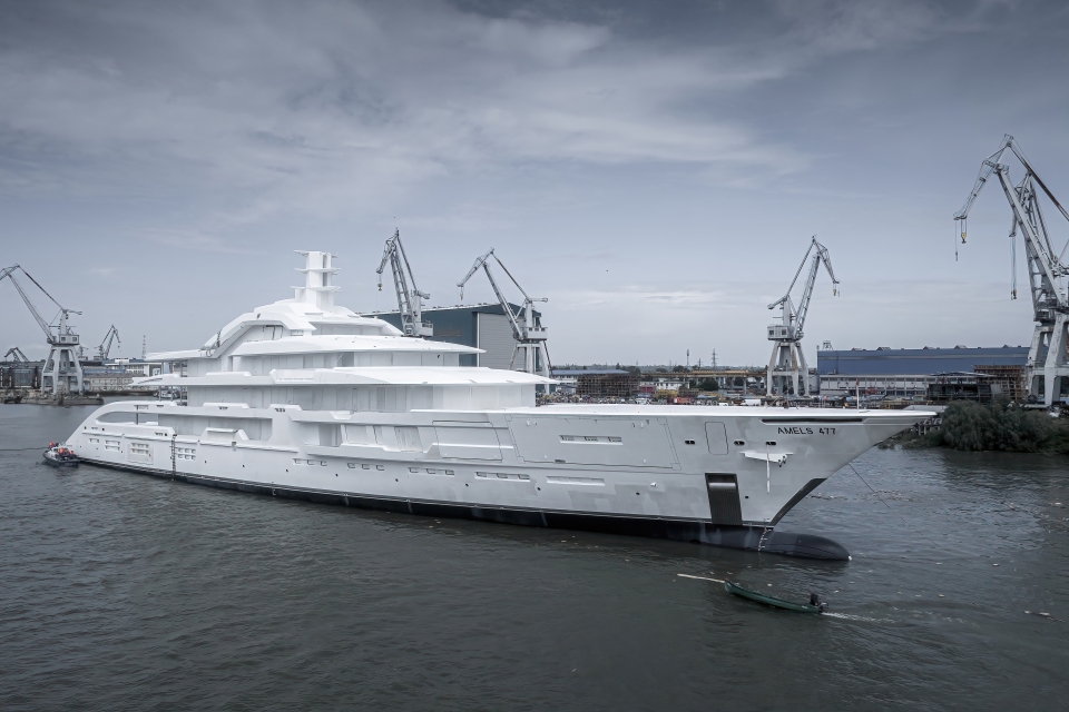 120-metre custom Amels yacht arrives in Vlissingen