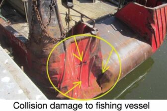Damage on fishing vessel after collision