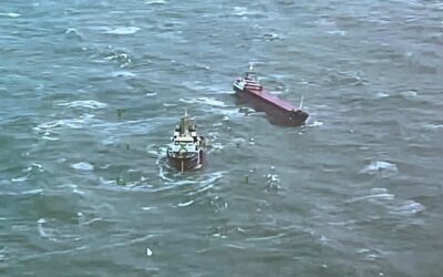 Cargo vessel adrift in storm on North Sea