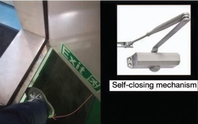 Self-closing fire door traps crew member