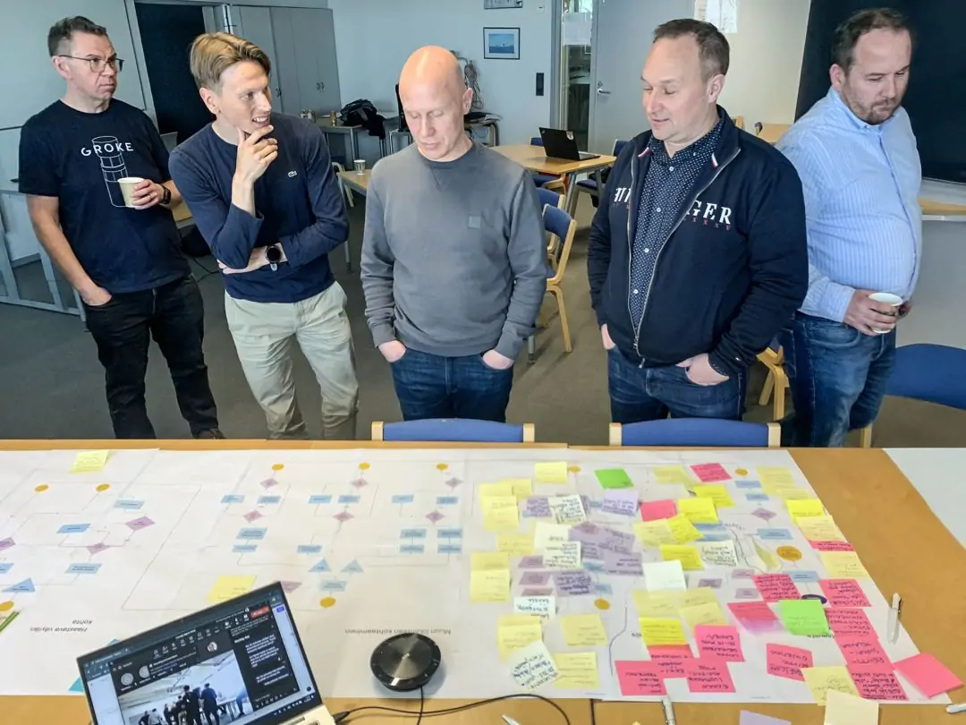 A lot of stakeholder workshops were organised during the project. From left: Juha Rokka from Groke Technologies, Esa Kallio from Fintraffic, and dedicated Finnpilot remote pilots Joakim Kantola, Ville Mattila and Timo Nummi (photo Iiro Törmä).