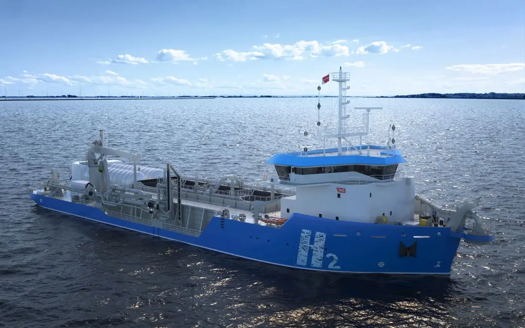 IHC’s H2 hopper design integrates hydrogen alternative fuel use and innovative high efficient dredging technology (photo by Royal IHC).