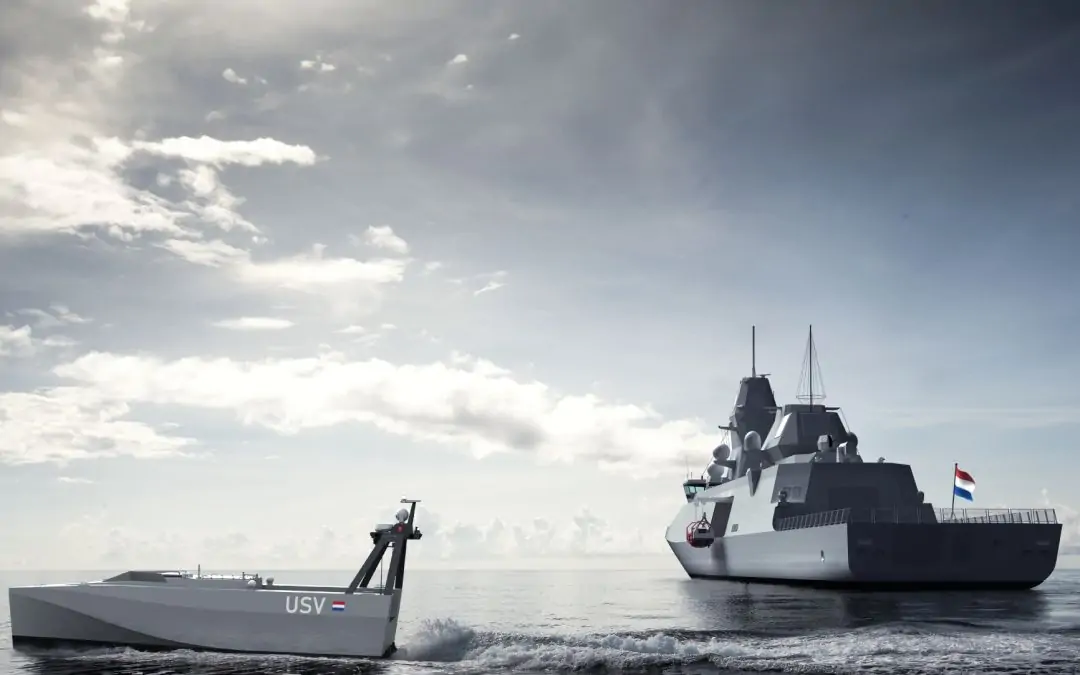 Impression of the new ASW frigate and USV (image by the Dutch Ministry of Defence)