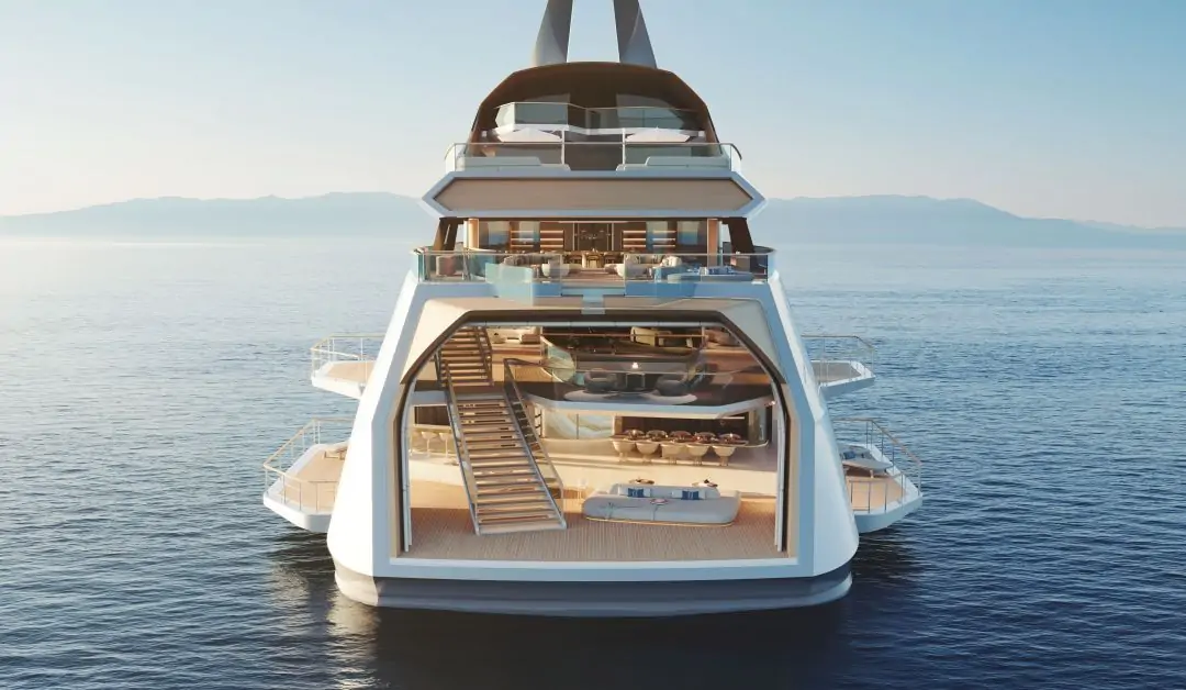 Aft view of superyacht concept design HIVE (image Feadship)