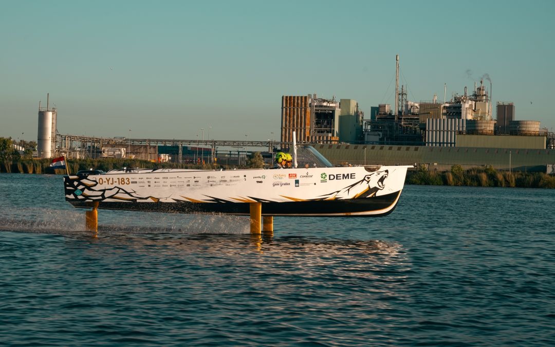 Jiswi Wensink The boat sailing on its foils during testing in the Netherlands