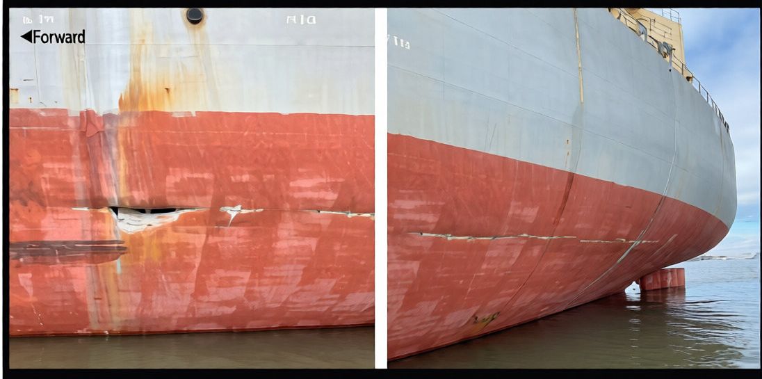Damage to the vessel after the collision as a result of the tug name mix-up.